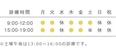 ※土曜午後は13:00~16:00の診療です。